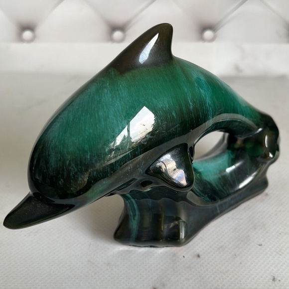 Blue Mountain Pottery Leaping Dolphin Drip Glaze Color blue/Green Redware - Picture 2 of 7